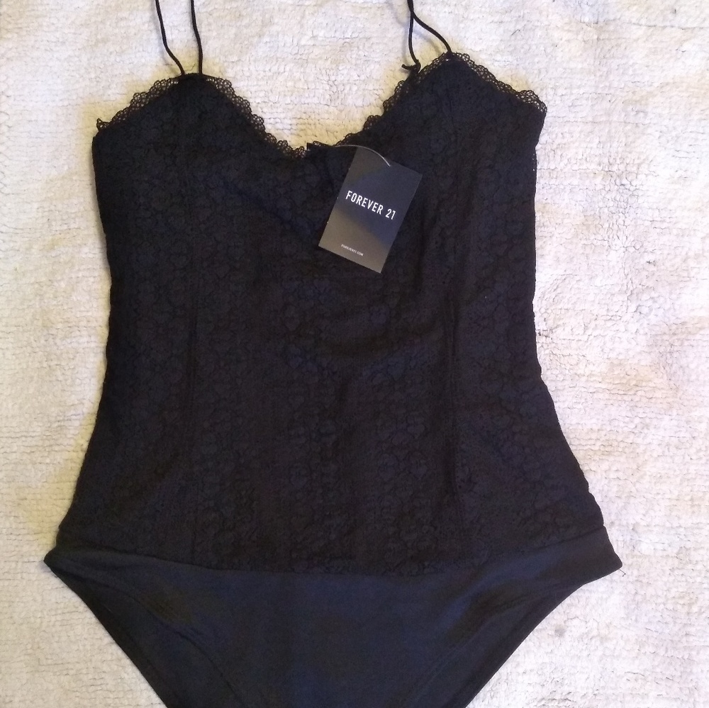Forever 21 Brand New Black Lace Bodysuit